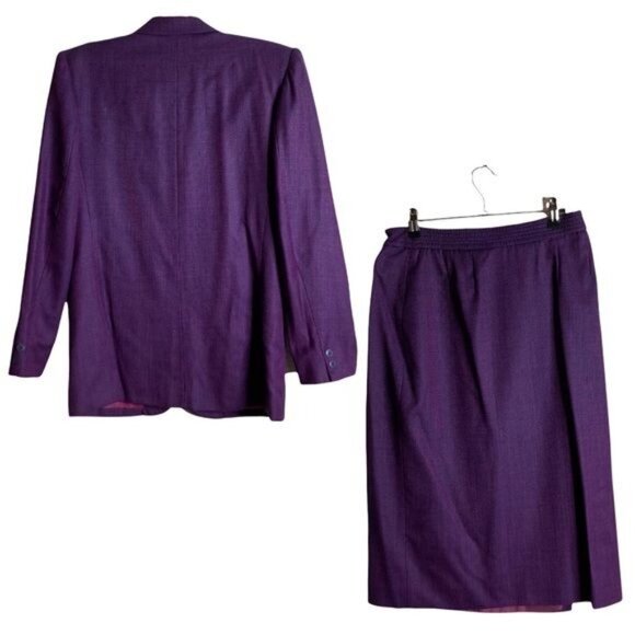 Vintage 70s-80s Schrader Separates Wool Skirt Suit Pink & Purple Est. M - Picture 2 of 16